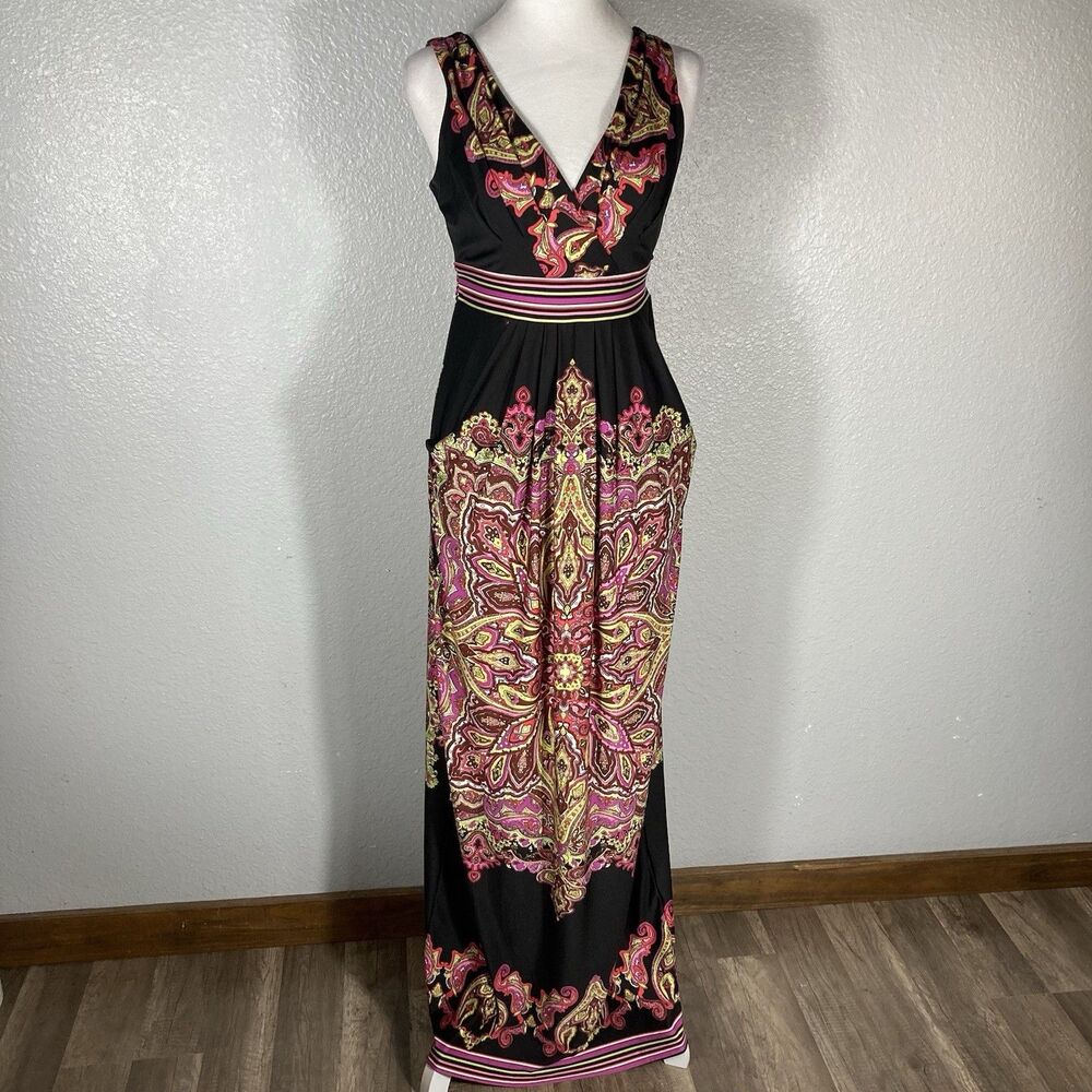 JFW Just For Wraps Maxi Dress Women S Oriental Paisley Boho Festival Flowy VNeck
